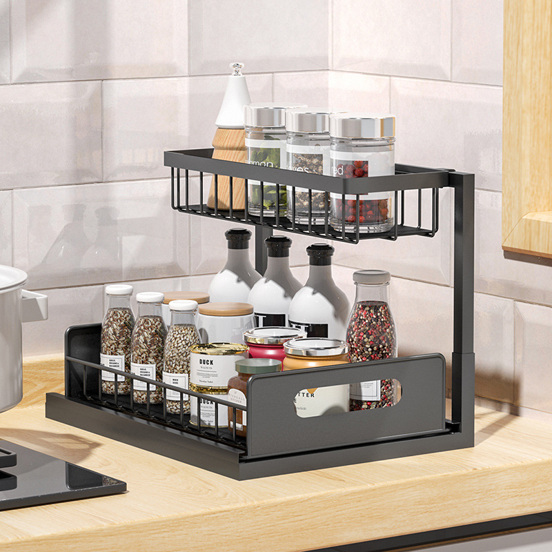 Kitchen cabinet storage shelves, sink storage racks, pull-out drawer basket organizing shelves, removable shelves