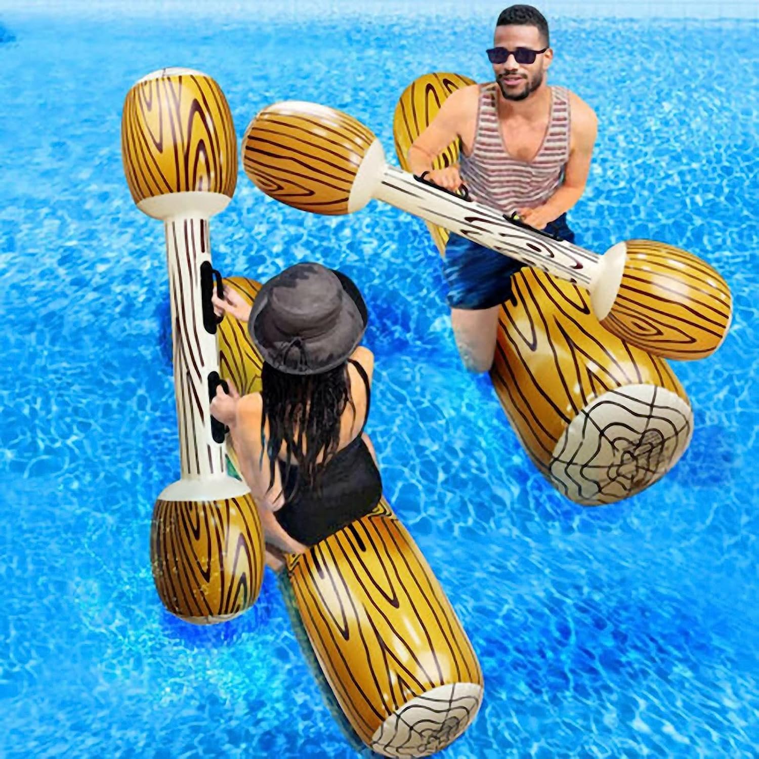 Pool Pontoon Boat Battle Log Drift, Inflatable Pool Pontoon Boat Row Toys