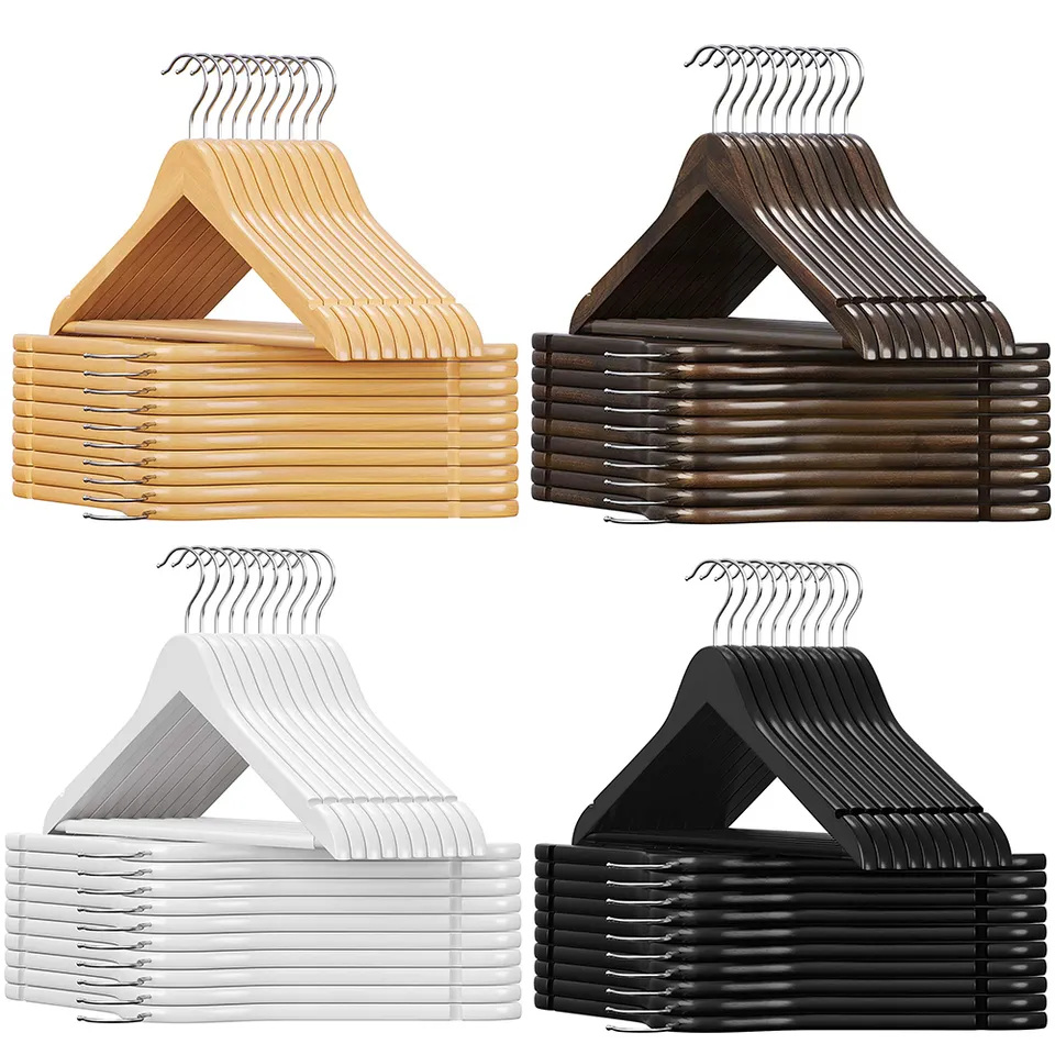 Wooden Hangers in Natural,White,Black,Cherry,Antique Color,Suit Clothes Hanger with Non Slip Pants Bar
