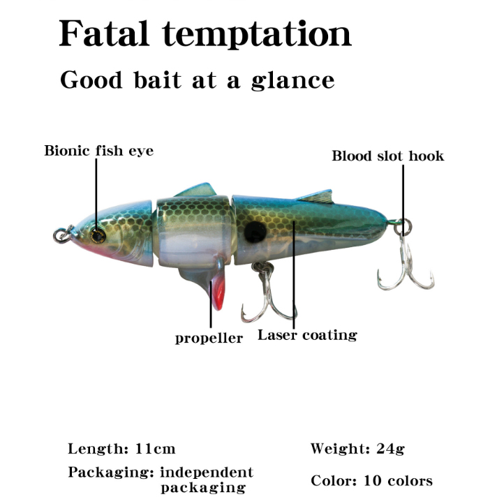 New 3-section propeller surface tractor hard bait 11cm/24g floating pencil plastic Road Runner bionic lure