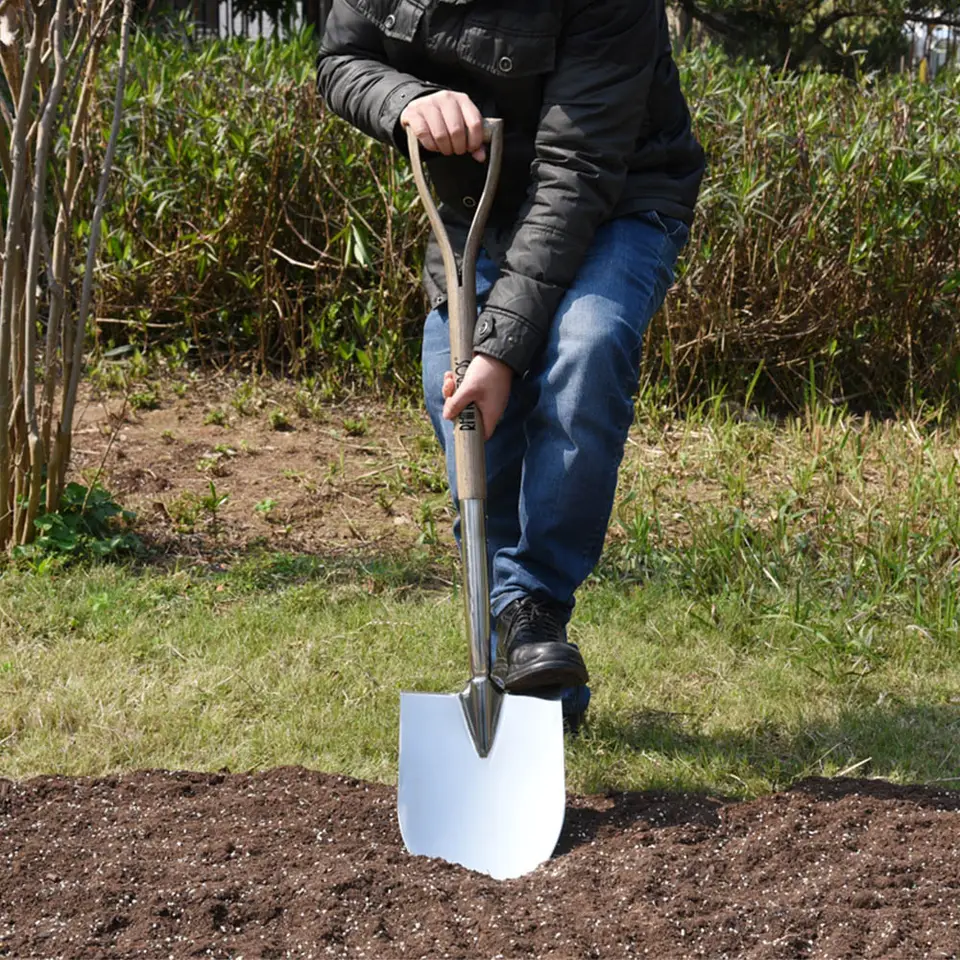 Outdoor Floral Garden Tools Wholesale ASH Wood Y Handle Stainless Steel Tree Digging Shovel Spade