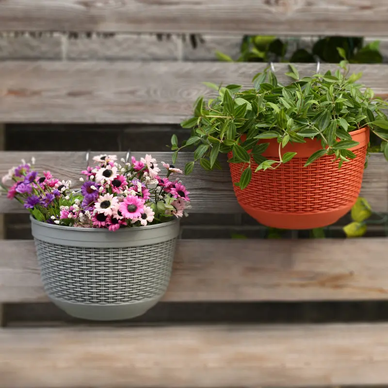 Plastic Wall Hanging Semicircle Flower Pot Creative Rattan Hanging Wall Resin Flower Pot