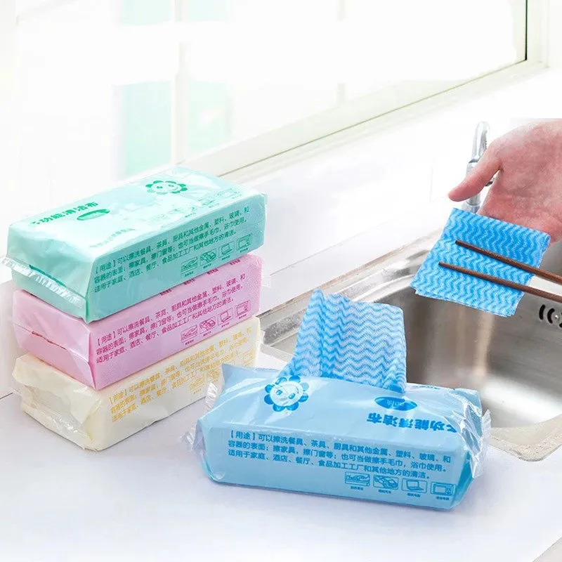 Disposable kitchen rags Lazy rags washable kitchen paper thickened wet and dry printed dishcloth towel kitchen cleaning supplies