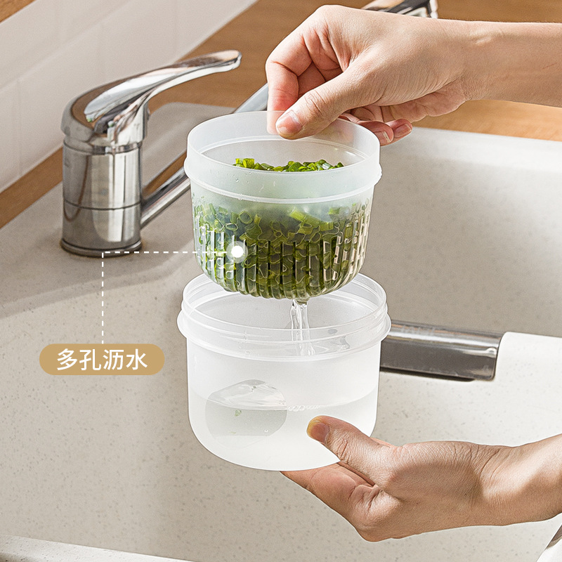 Refrigerator fresh-keeping box, ginger, garlic, green onion, storage box, household double-layer transparent plastic draining sealed fresh-keeping bowl