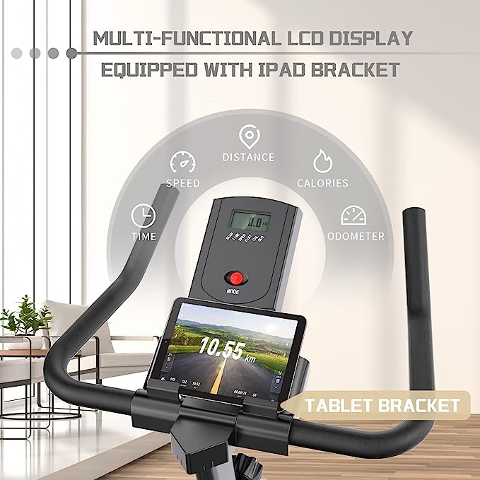 Exercise Bike – Stationary Indoor Cycling Bike for Home GYM with Tablet Holder and LCD Monitor,Silent Belt Drive,Comfortable seat and quiet flywheel