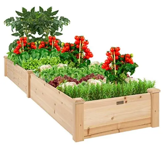 Outdoor Wooden Raised Garden Bed Planter for Vegetables Grass Lawn Yard Featured Image