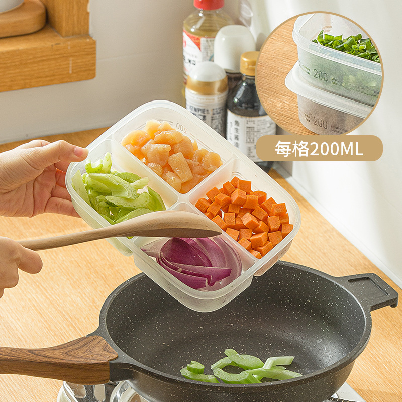 Transparent refrigerator with lid quarter-compartment storage box, kitchen freezer sealed, stove boiled tea food crisper box