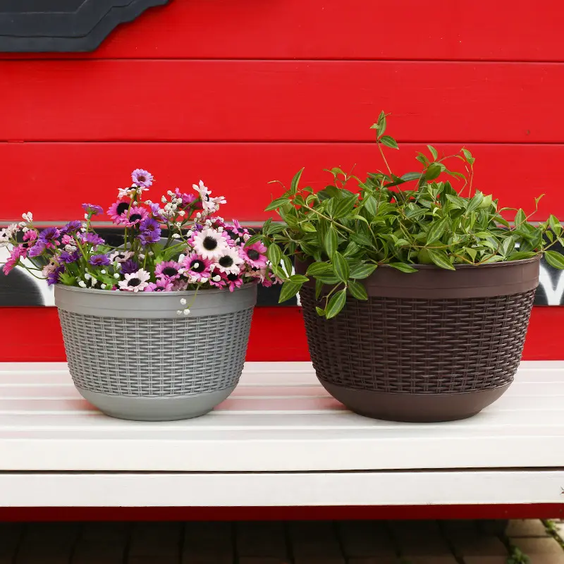 Plastic Wall Hanging Semicircle Flower Pot Creative Rattan Hanging Wall Resin Flower Pot