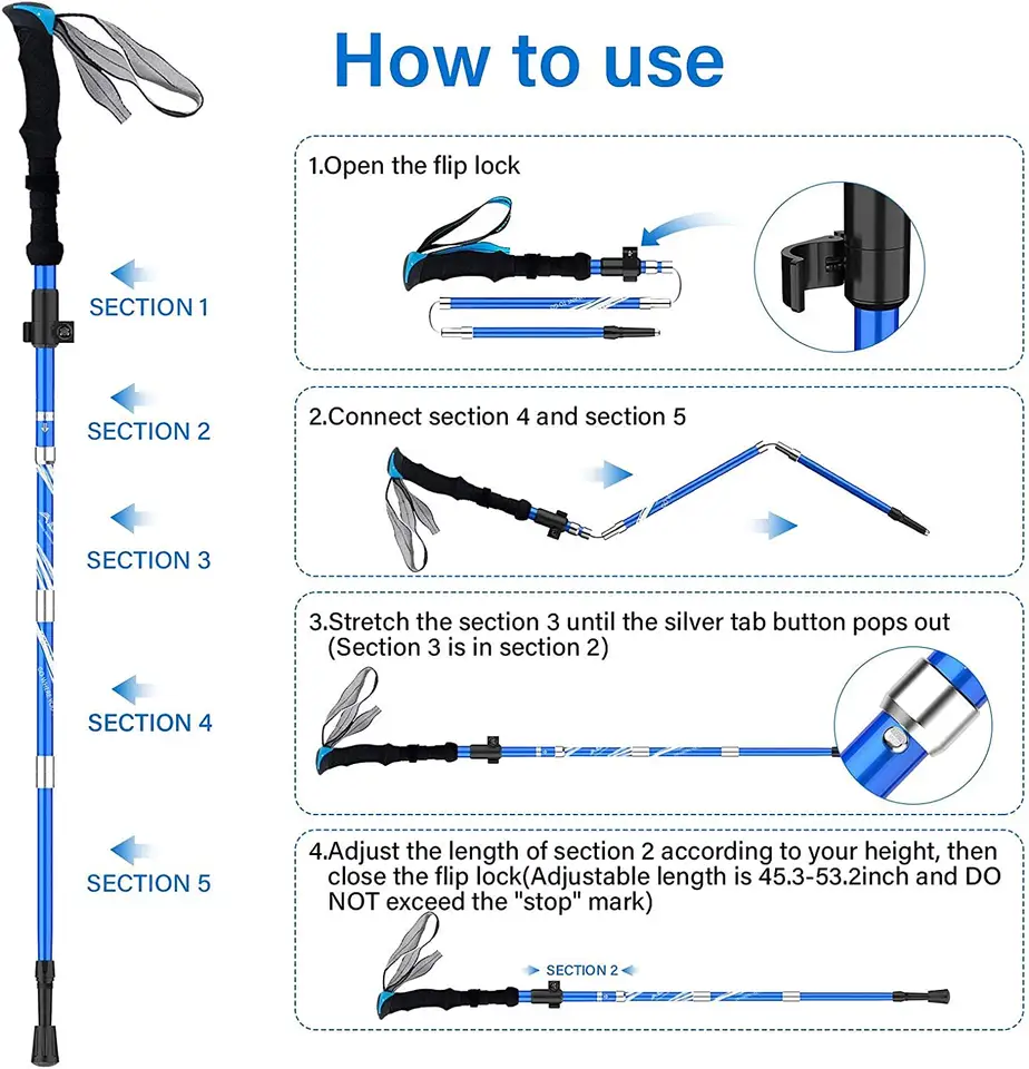 Factory price Collapsible Trekking Hiking Poles,Folding Aluminum Walking Sticks with Quick Lock System 4 Season Accessories