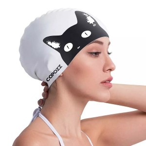 Eco-friendly OEM custom logo printed waterproof silicone bathing adult kids swimming cap for long and short hair