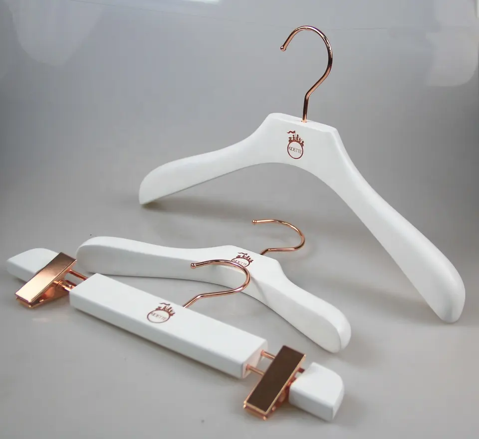 luxury wholesale white female wooden clothes hanger with custom LOGO
