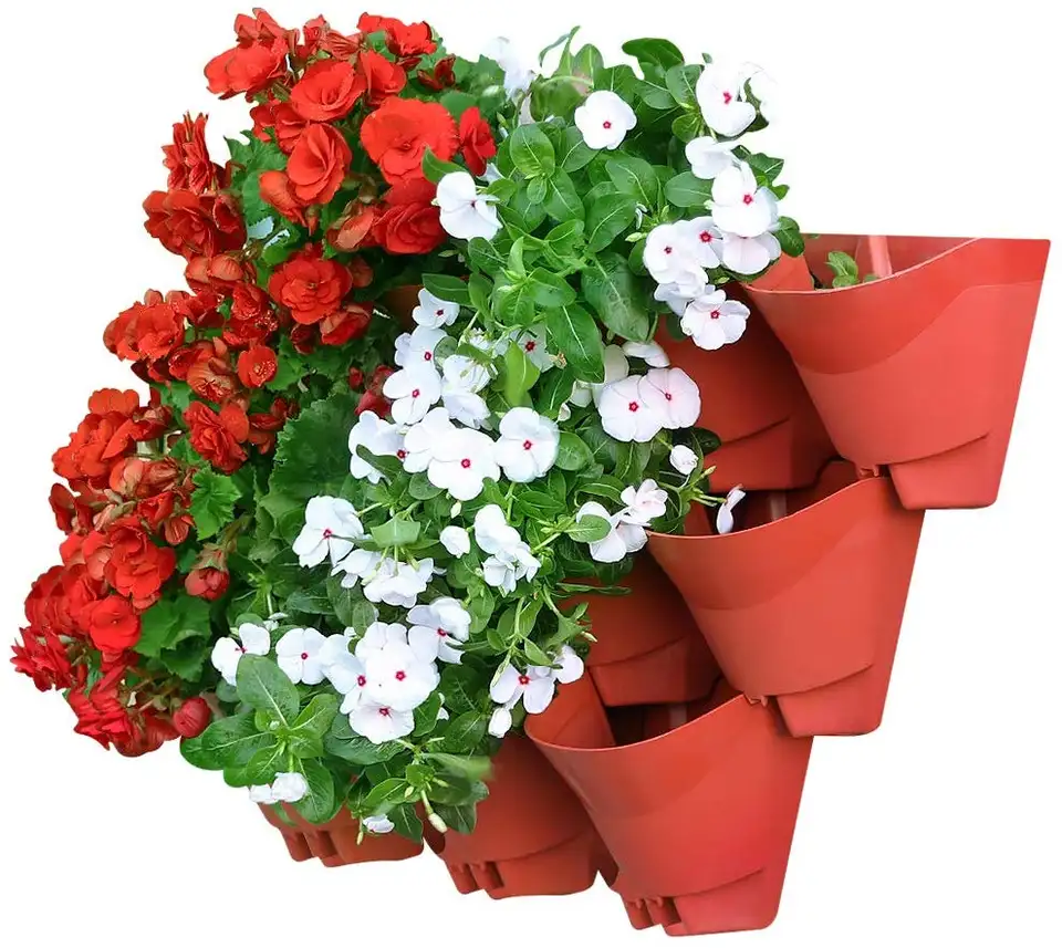 Plastic Vertical Green Stackable Self Watering Flower Pot Tower Green Wall Planter