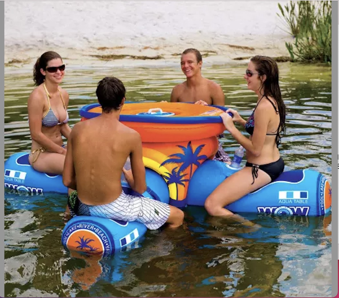 Custom inflatable floating island with ice bucket table swimming pool lake river floating 2-4 people island Featured Image