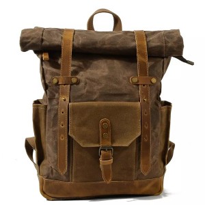 Retro color collision oil wax waterproof canvas travel backpack computer schoolbag large capacity outdoor women’s backpack men’s