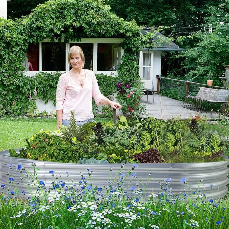 Galvanized Raised Bed Kit Galvanized Planter Raised Boxes Outdoor Oval Large Metal Raised Garden Beds Vegetables